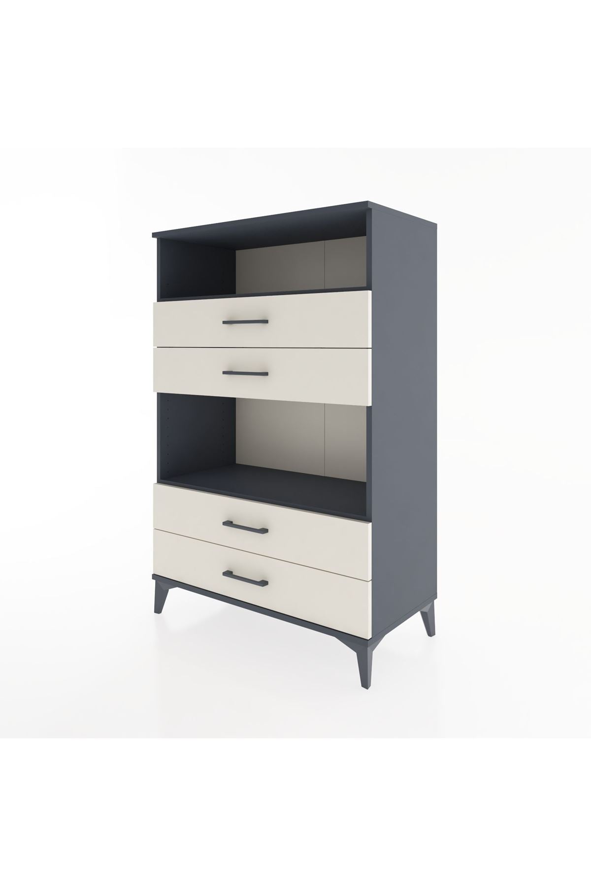 Hyperion Dolap 2 Raflı 4 Çekmeceli 88x44x134 Antrasit-Aytaşı