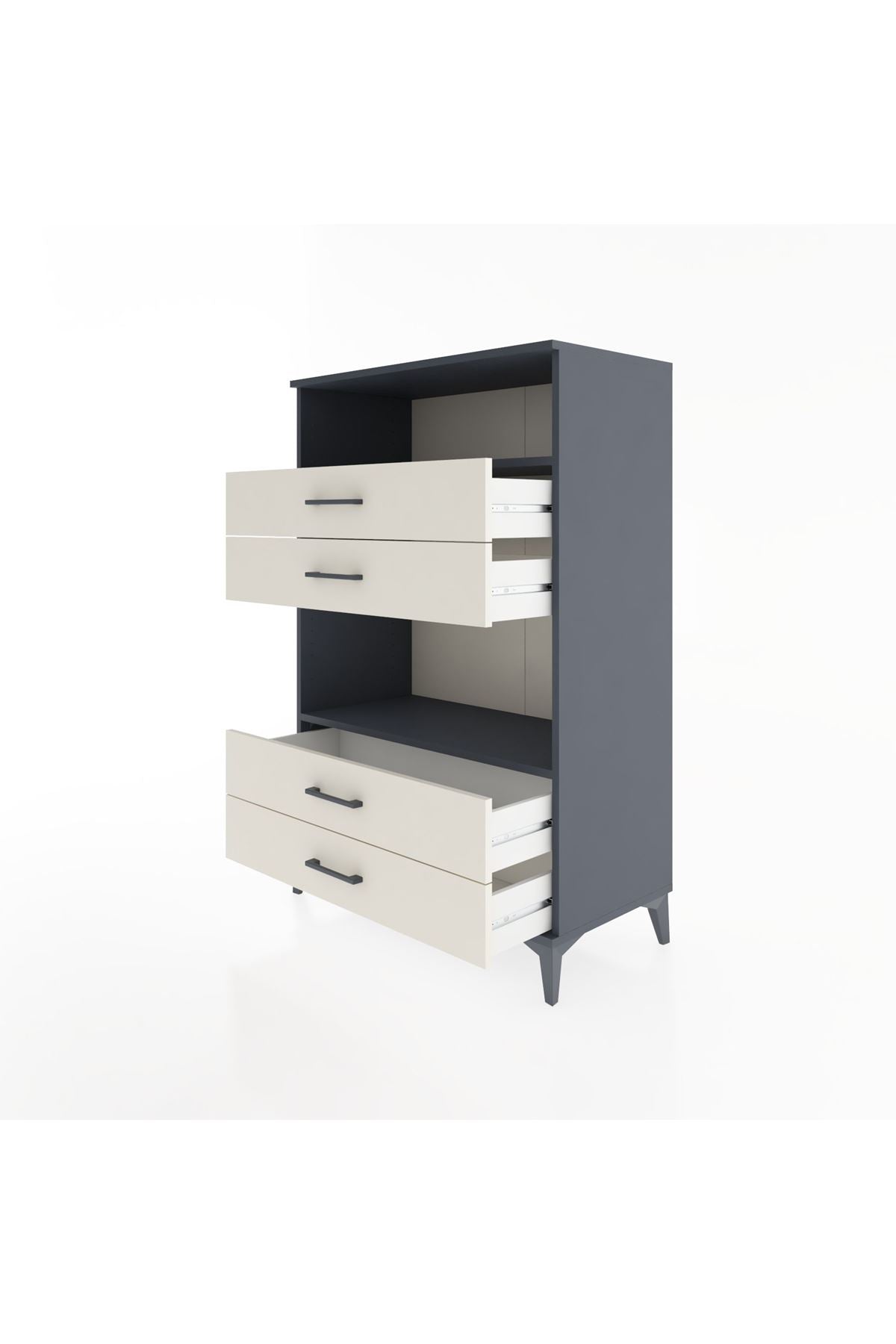 Hyperion Dolap 2 Raflı 4 Çekmeceli 88x44x134 Antrasit-Aytaşı