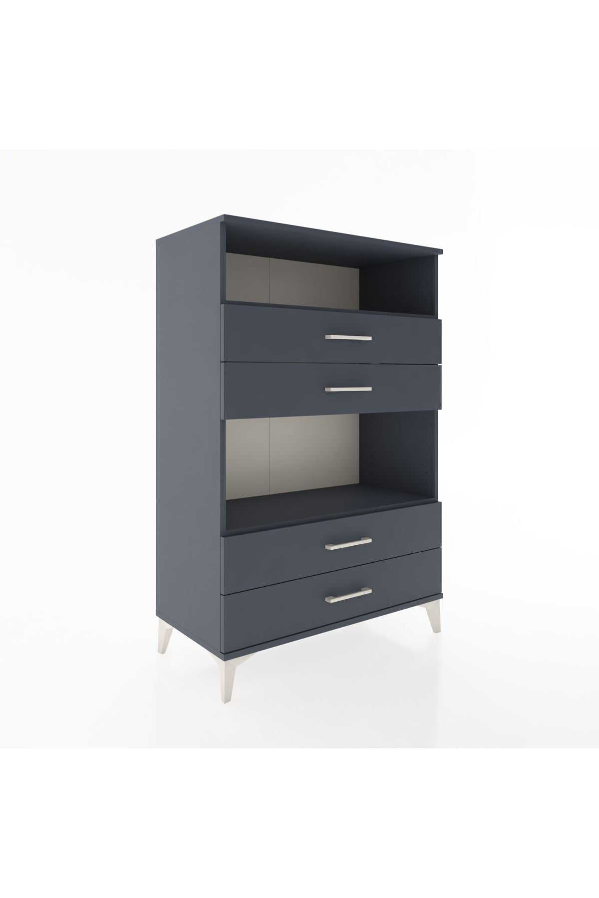 Hyperion Dolap 2 Raflı 4 Çekmeceli 88x44x134 Antrasit-Antrasit