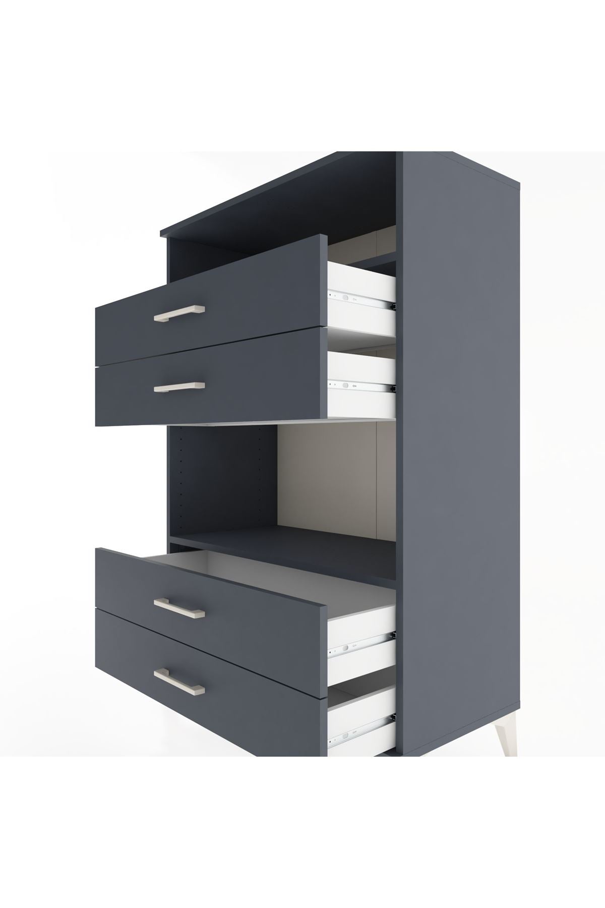 Hyperion Dolap 2 Raflı 4 Çekmeceli 88x44x134 Antrasit-Antrasit