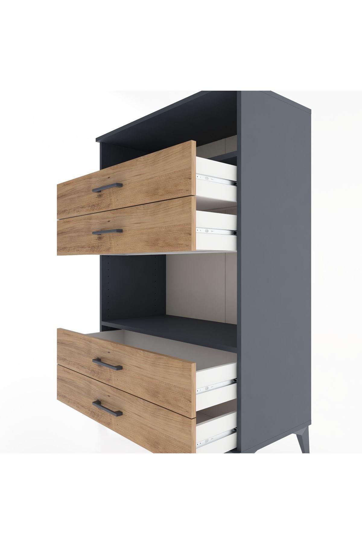 Hyperion Dolap 2 Raflı 4 Çekmeceli 88x44x134 Antrasit-Çam