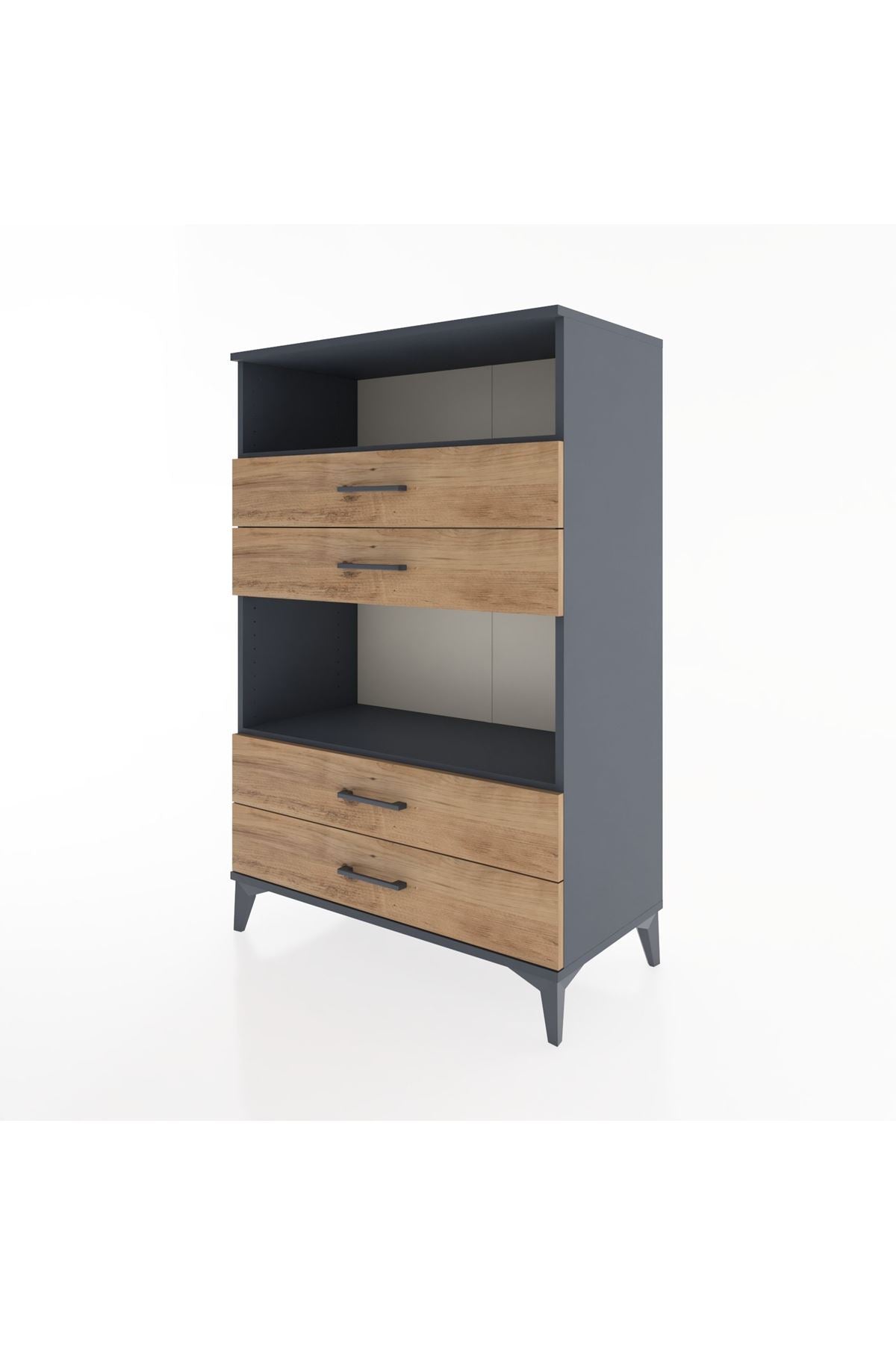 Hyperion Dolap 2 Raflı 4 Çekmeceli 88x44x134 Antrasit-Çam