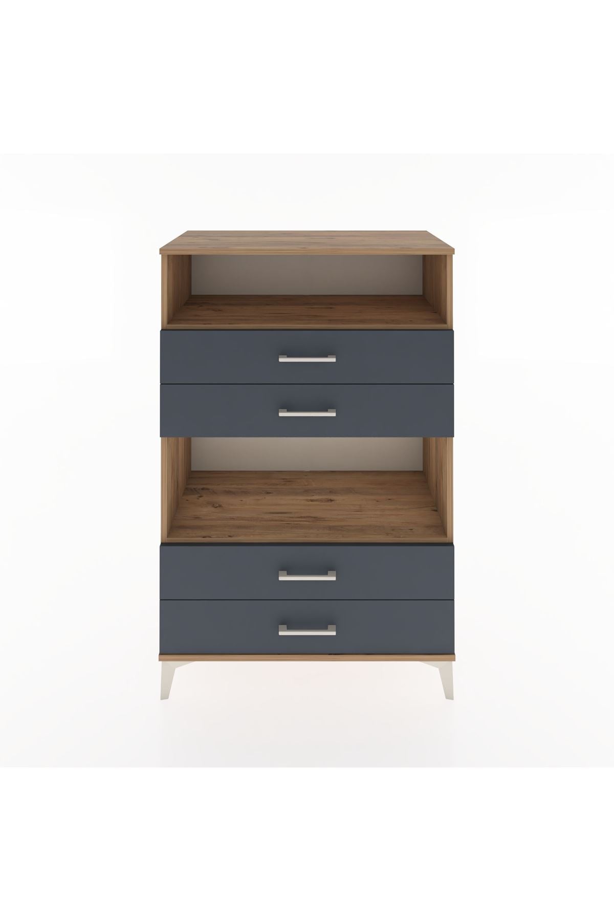 Hyperion Dolap 2 Raflı 4 Çekmeceli 88x44x134 Çam-Antrasit