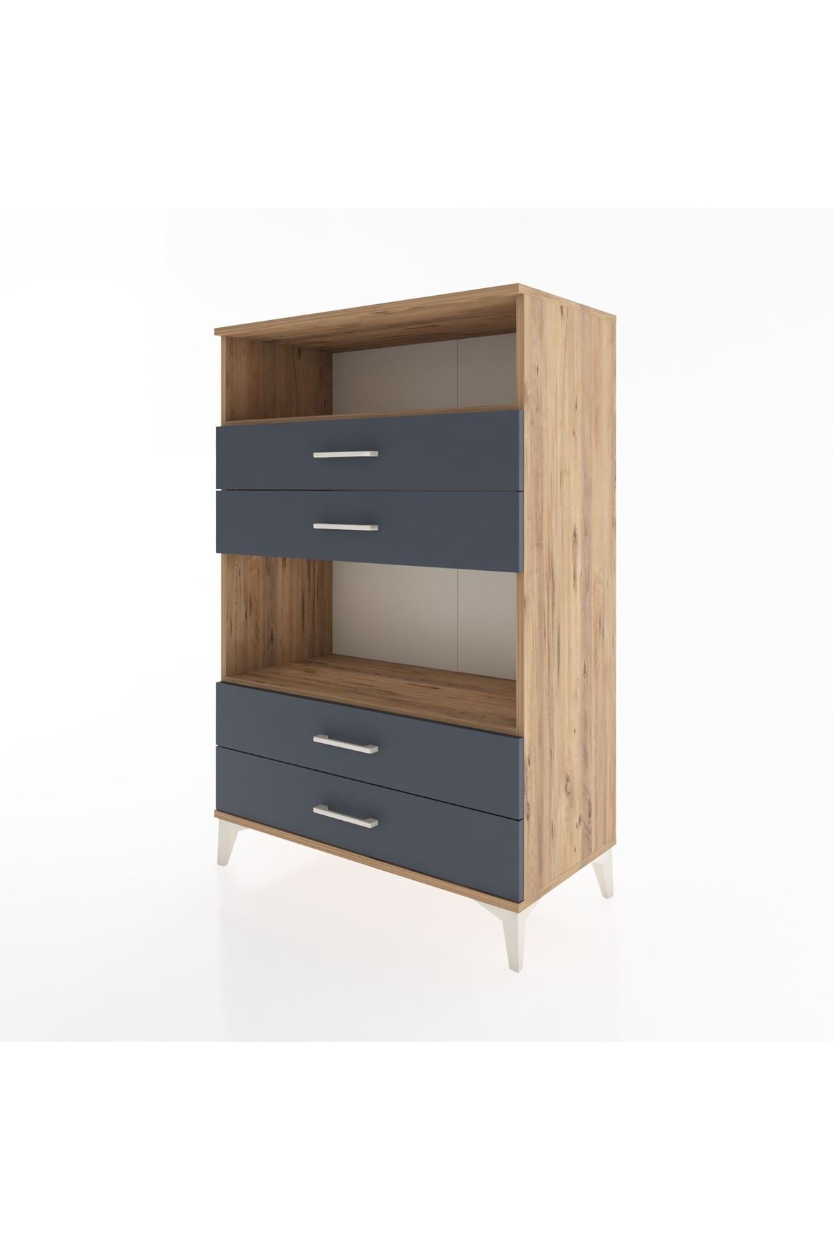 Hyperion Dolap 2 Raflı 4 Çekmeceli 88x44x134 Çam-Antrasit