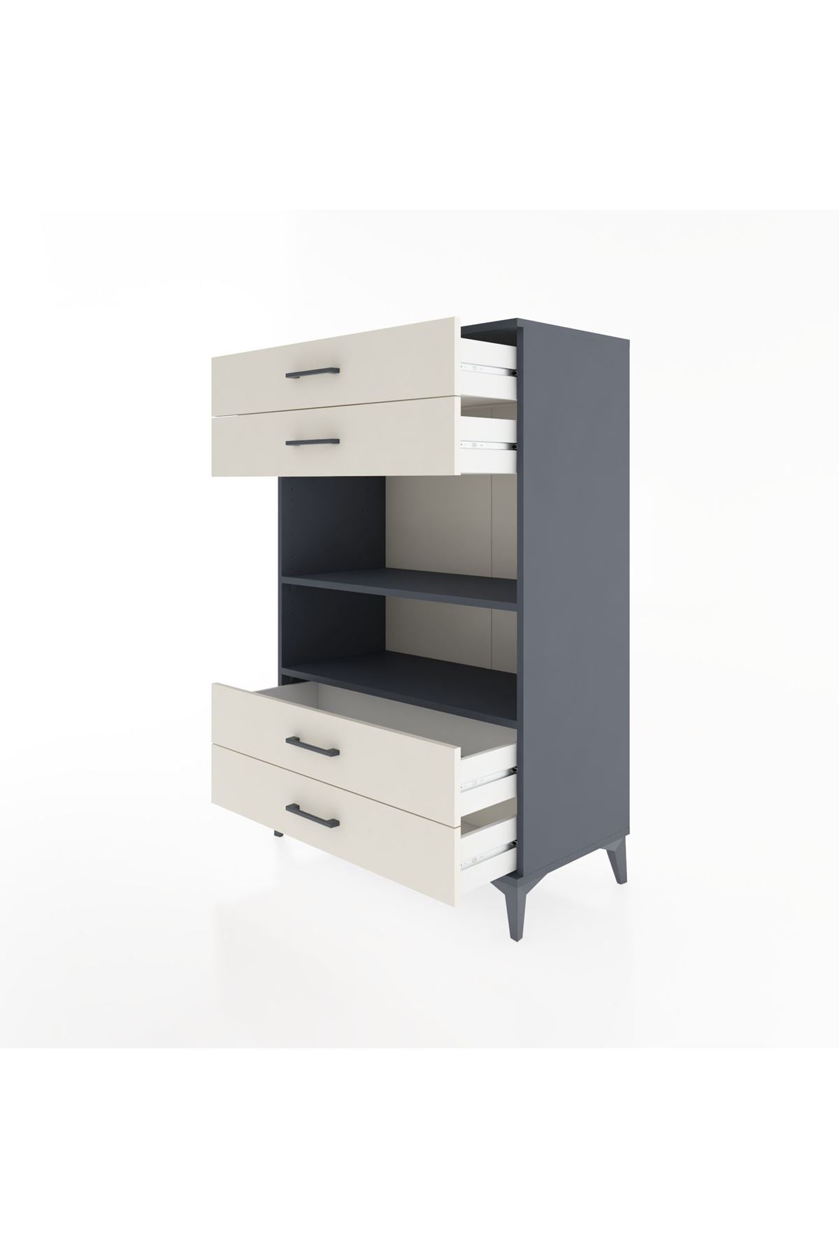 Hyperion Dolap 2 Raflı 4 Çekmeceli 88x44x134 Antrasit-Aytaşı