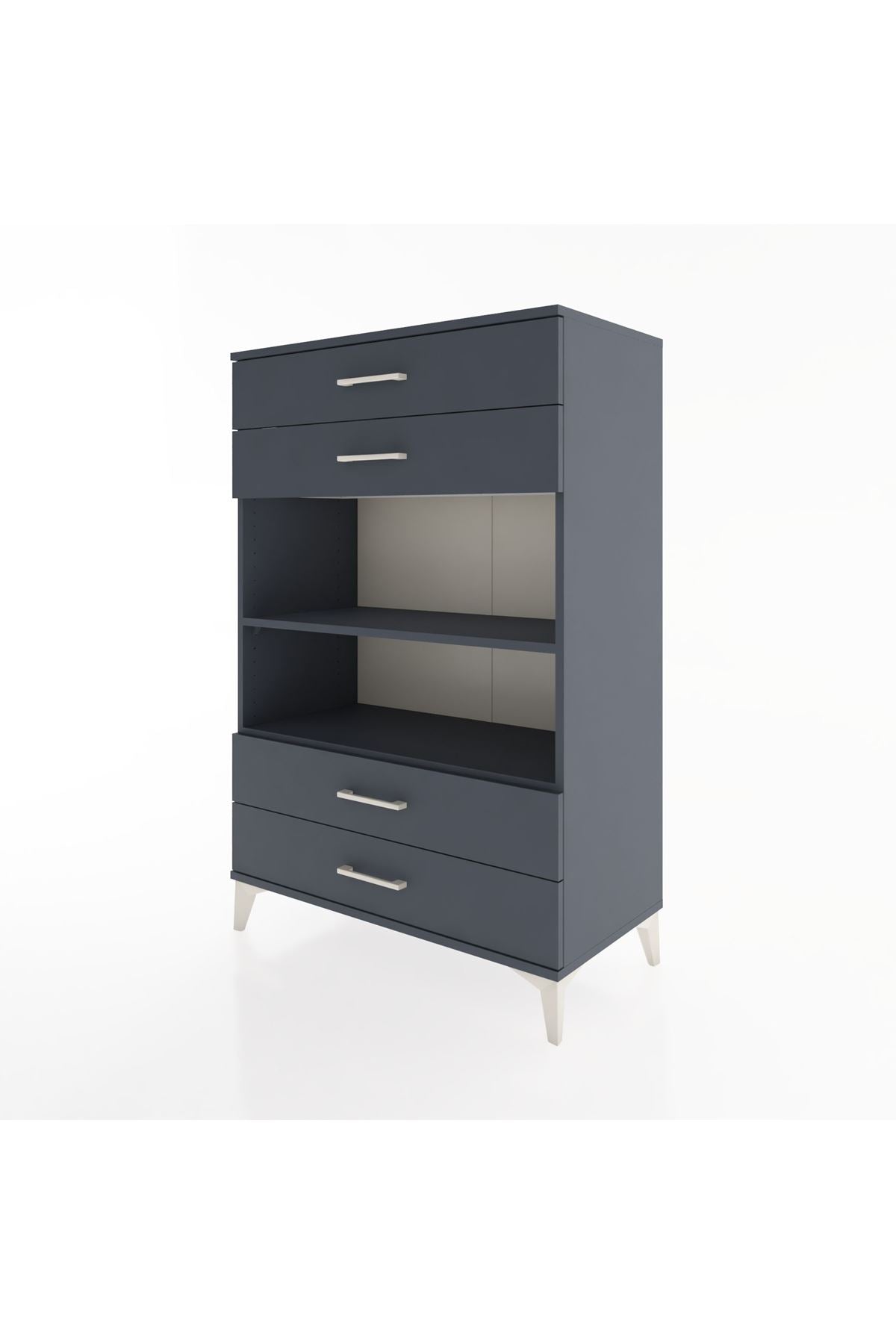 Hyperion Dolap 2 Raflı 4 Çekmeceli 88x44x134 Antrasit-Antrasit