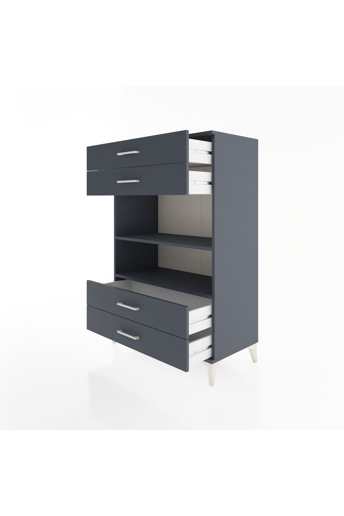 Hyperion Dolap 2 Raflı 4 Çekmeceli 88x44x134 Antrasit-Antrasit