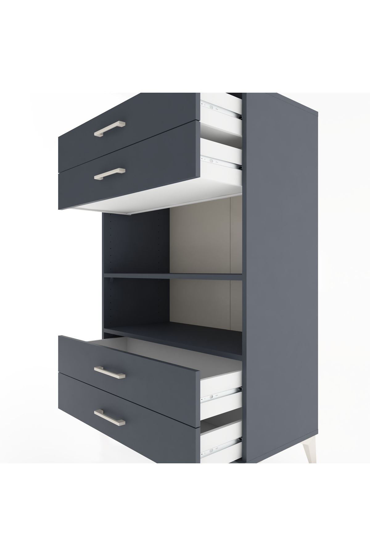 Hyperion Dolap 2 Raflı 4 Çekmeceli 88x44x134 Antrasit-Antrasit