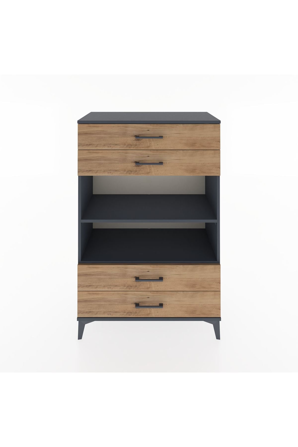 Hyperion Dolap 2 Raflı 4 Çekmeceli 88x44x134 Antrasit-Çam