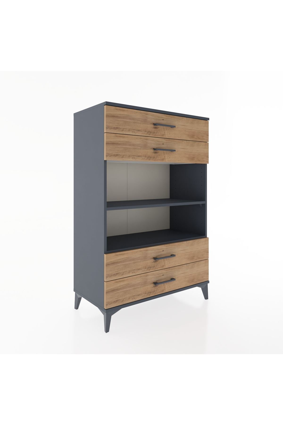 Hyperion Dolap 2 Raflı 4 Çekmeceli 88x44x134 Antrasit-Çam