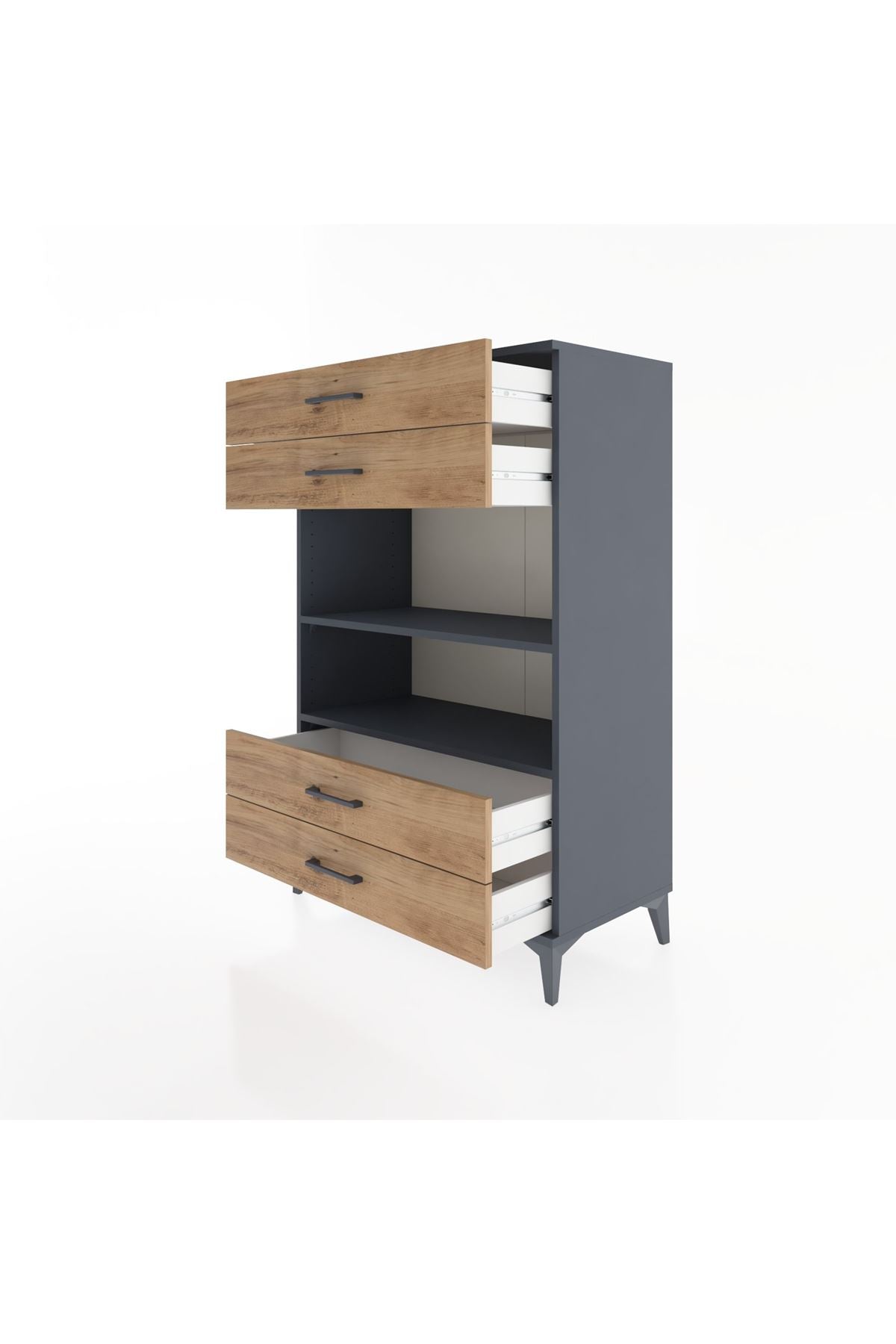 Hyperion Dolap 2 Raflı 4 Çekmeceli 88x44x134 Antrasit-Çam