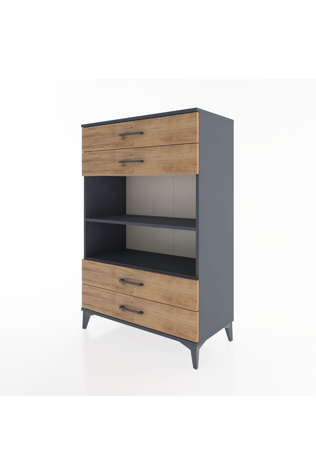 Hyperion Dolap 2 Raflı 4 Çekmeceli 88x44x134 Antrasit-Çam