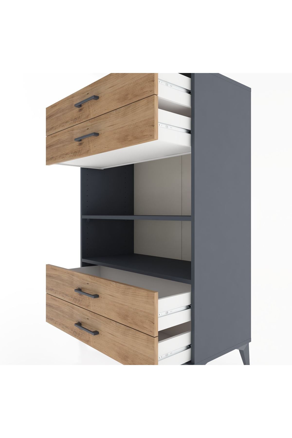 Hyperion Dolap 2 Raflı 4 Çekmeceli 88x44x134 Antrasit-Çam