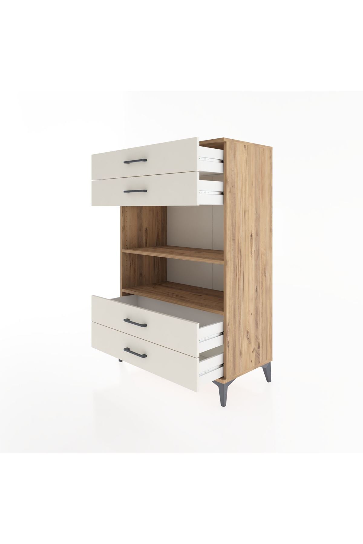 Hyperion Dolap 2 Raflı 4 Çekmeceli 88x44x134 Çam-Aytaşı