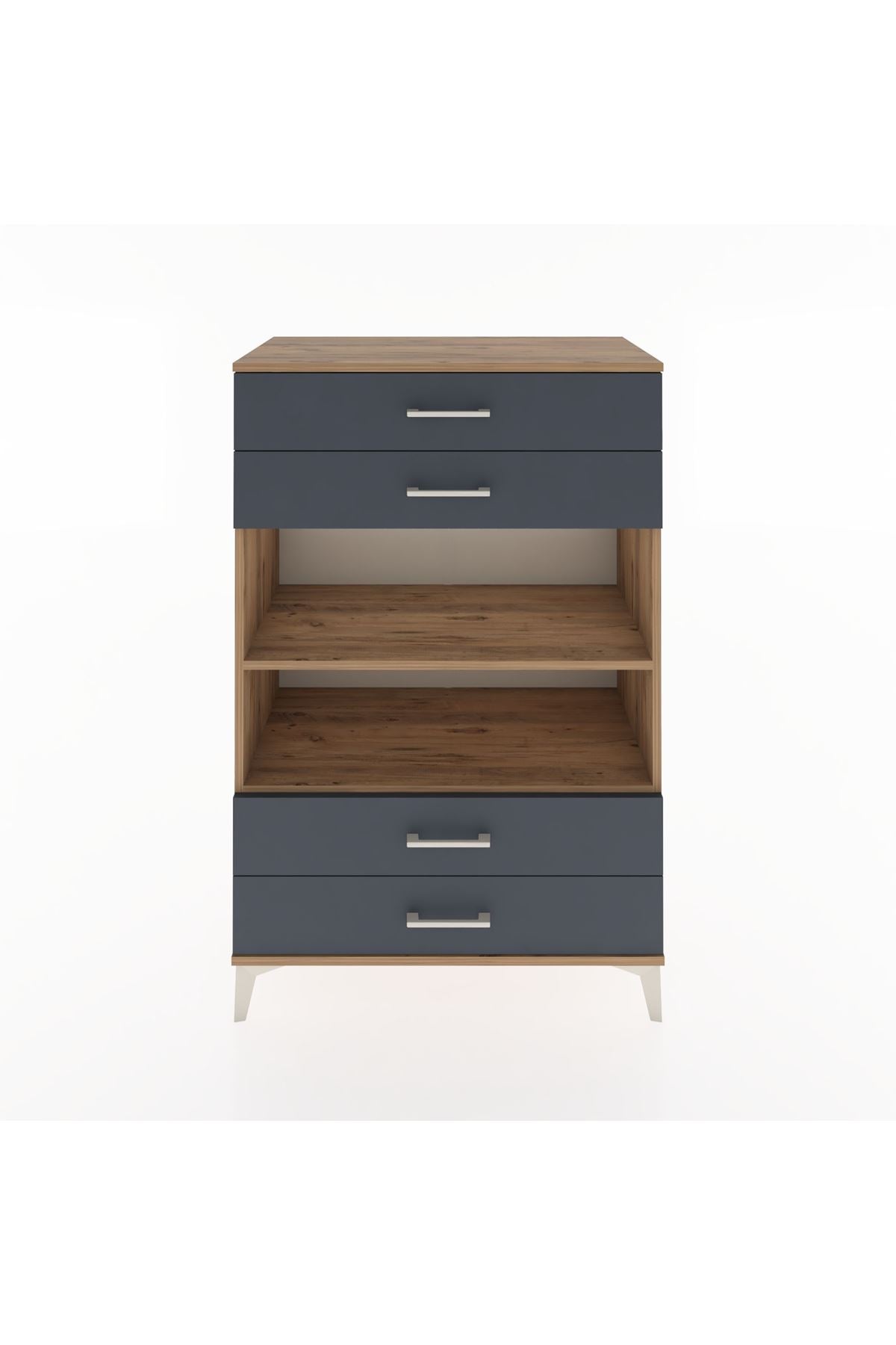 Hyperion Dolap 2 Raflı 4 Çekmeceli 88x44x134 Çam-Antrasit