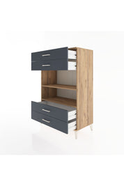 Hyperion Dolap 2 Raflı 4 Çekmeceli 88x44x134 Çam-Antrasit