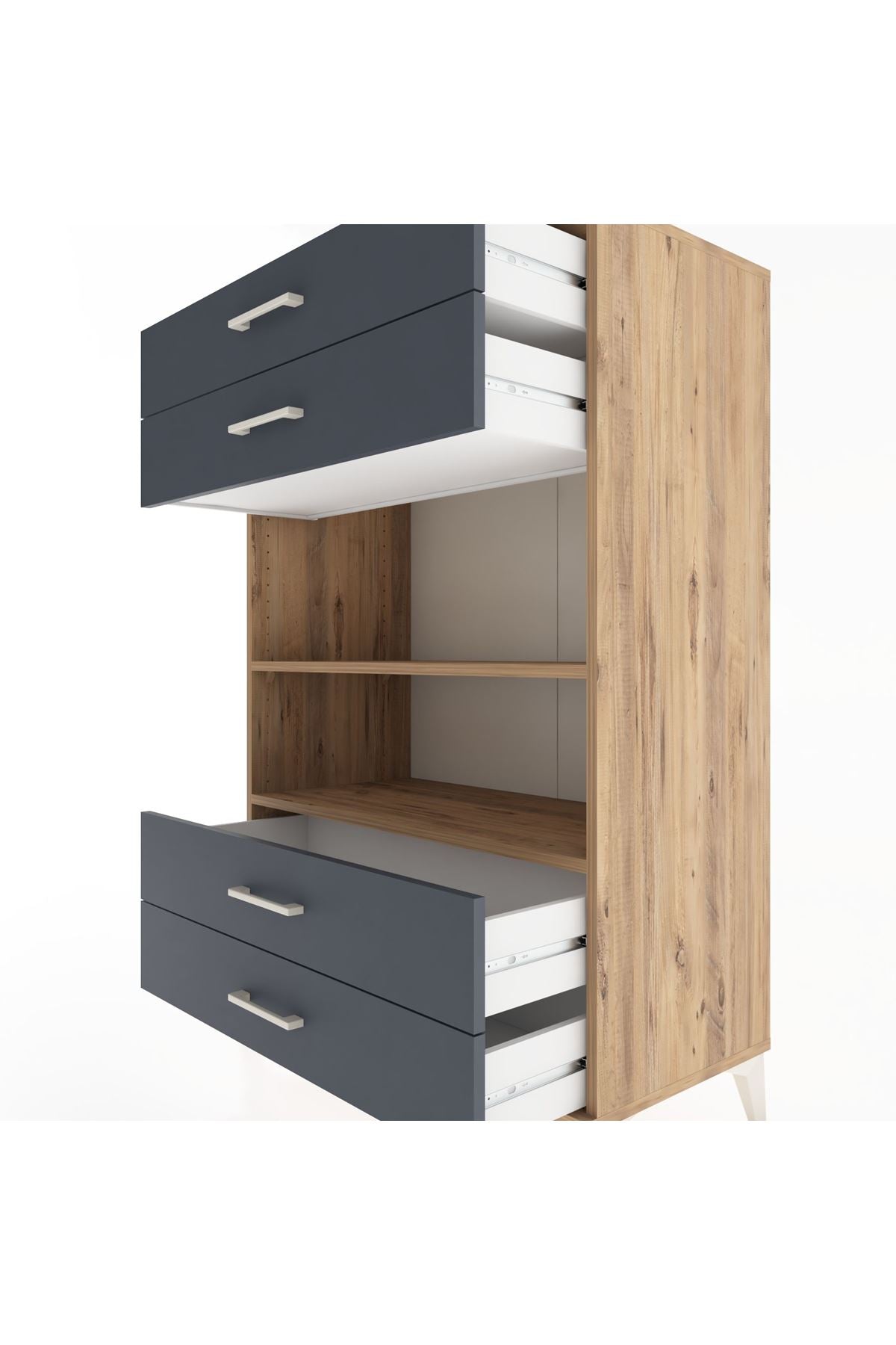 Hyperion Dolap 2 Raflı 4 Çekmeceli 88x44x134 Çam-Antrasit