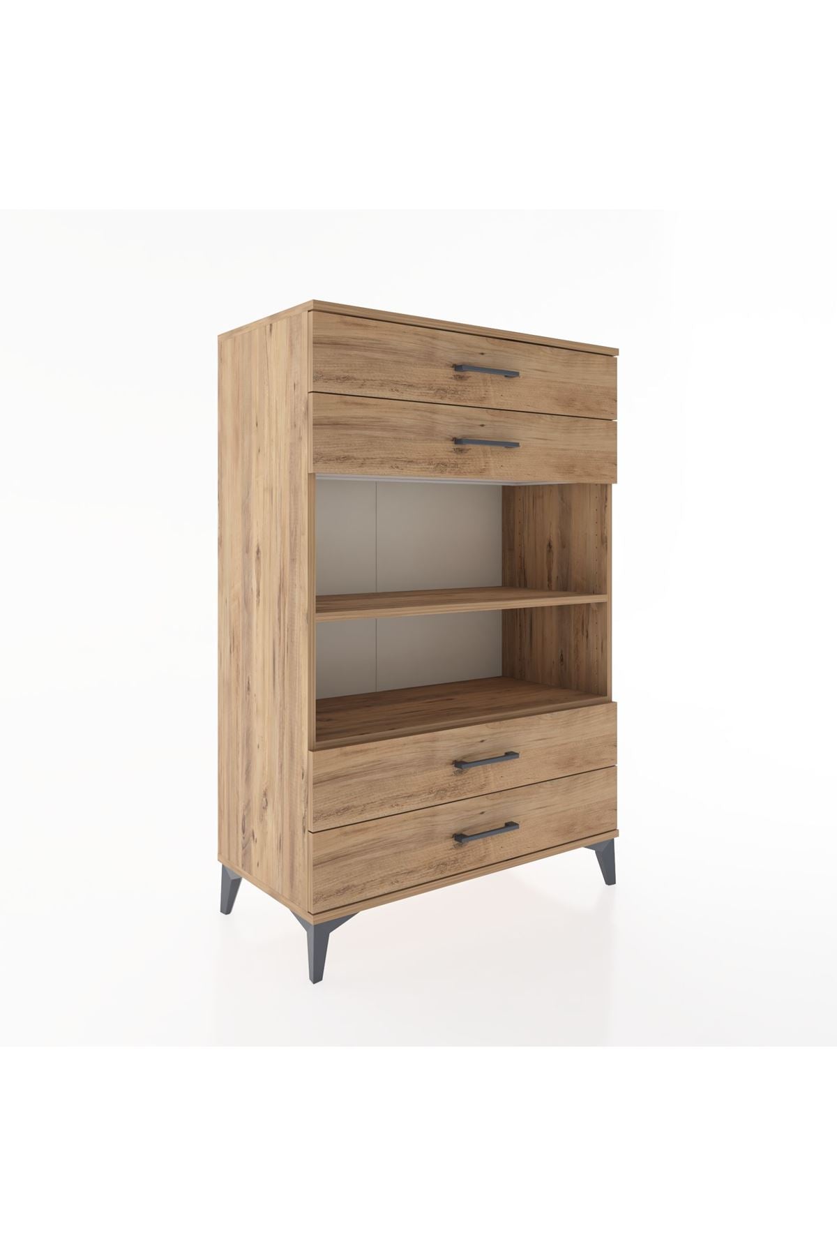 Hyperion Dolap 2 Raflı 4 Çekmeceli 88x44x134 Çam-Çam