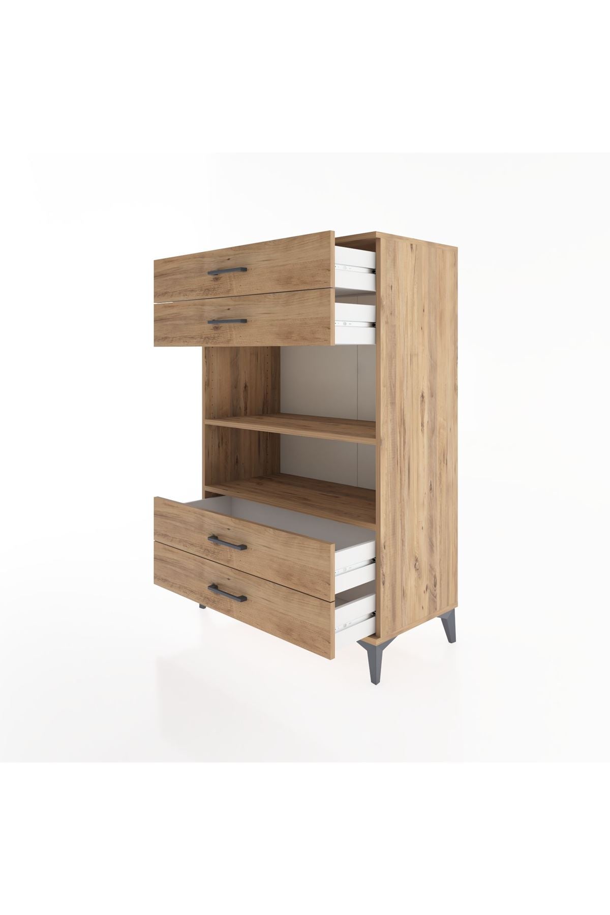 Hyperion Dolap 2 Raflı 4 Çekmeceli 88x44x134 Çam-Çam