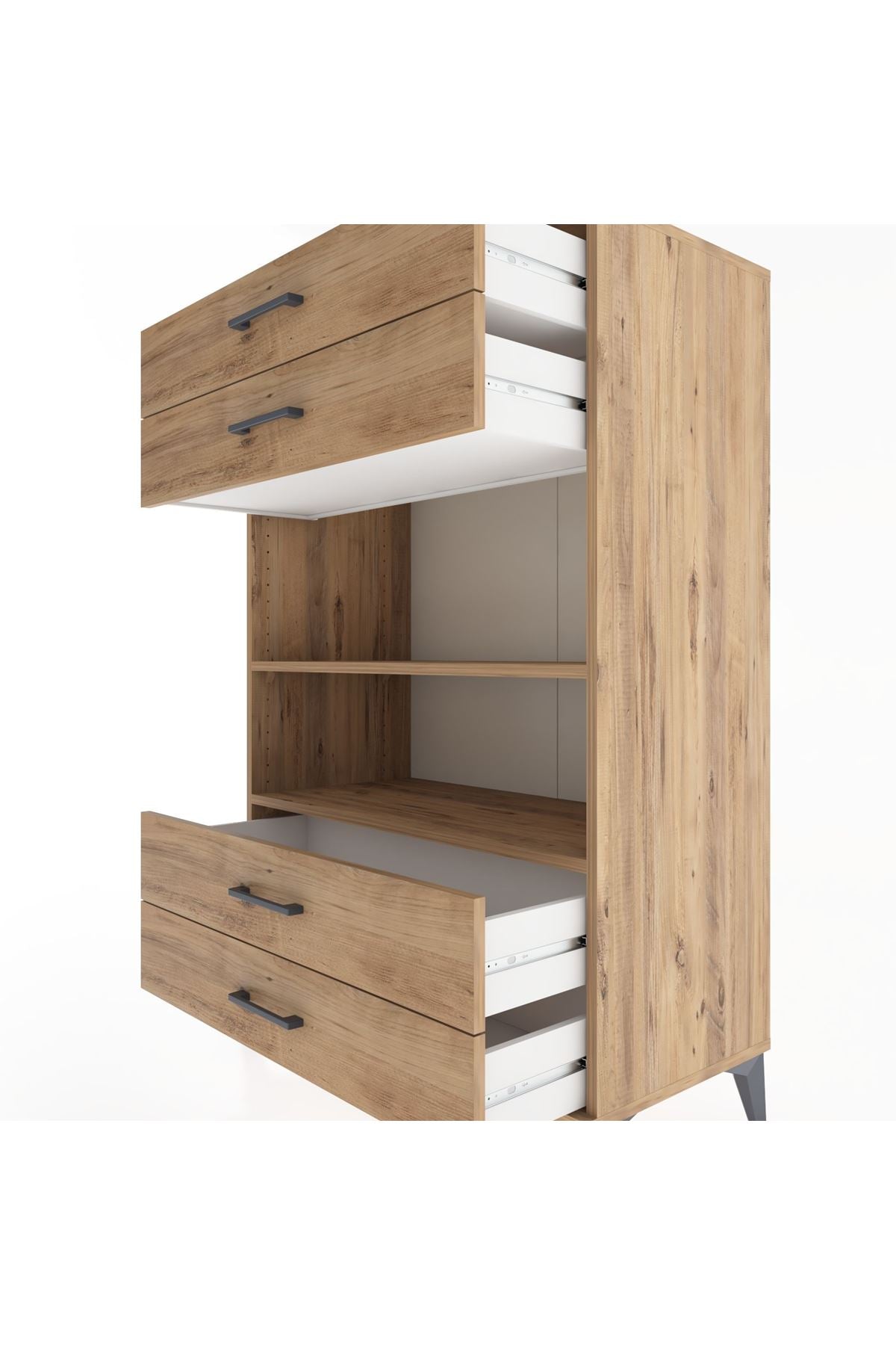 Hyperion Dolap 2 Raflı 4 Çekmeceli 88x44x134 Çam-Çam