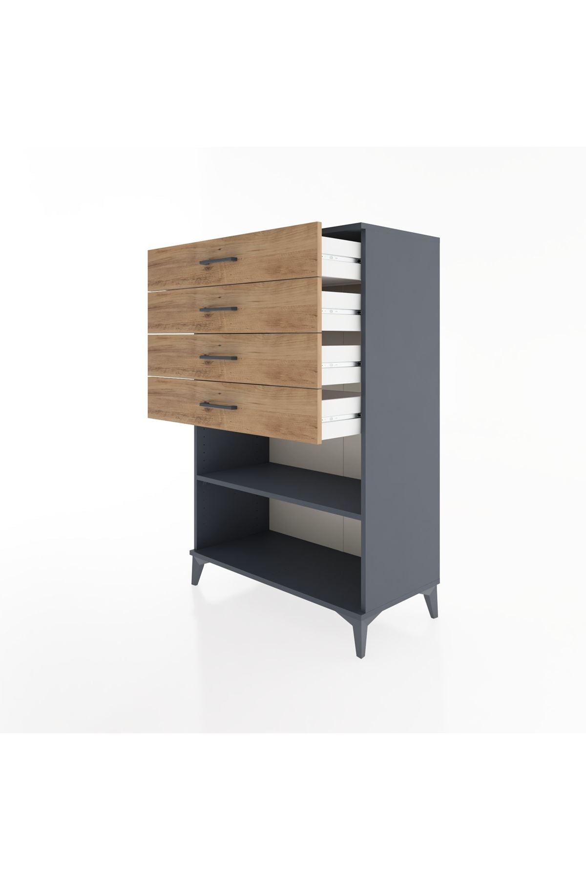 Hyperion Dolap Tek Raflı 4 Çekmeceli 88x44x134 Antrasit-Çam