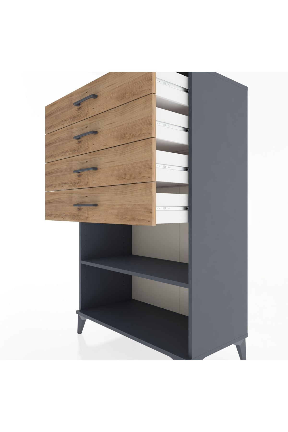 Hyperion Dolap Tek Raflı 4 Çekmeceli 88x44x134 Antrasit-Çam