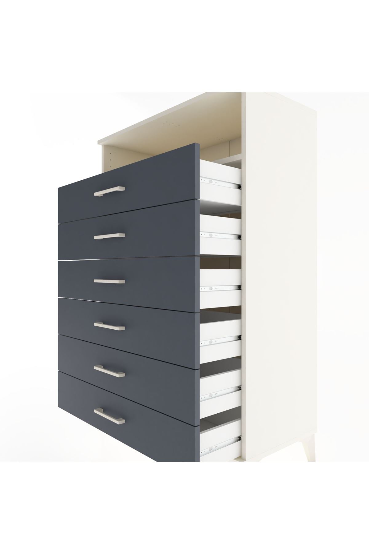 Hyperion Dolap Tek Raflı 6 Çekmeceli 88x44x134 - S51M134V2B