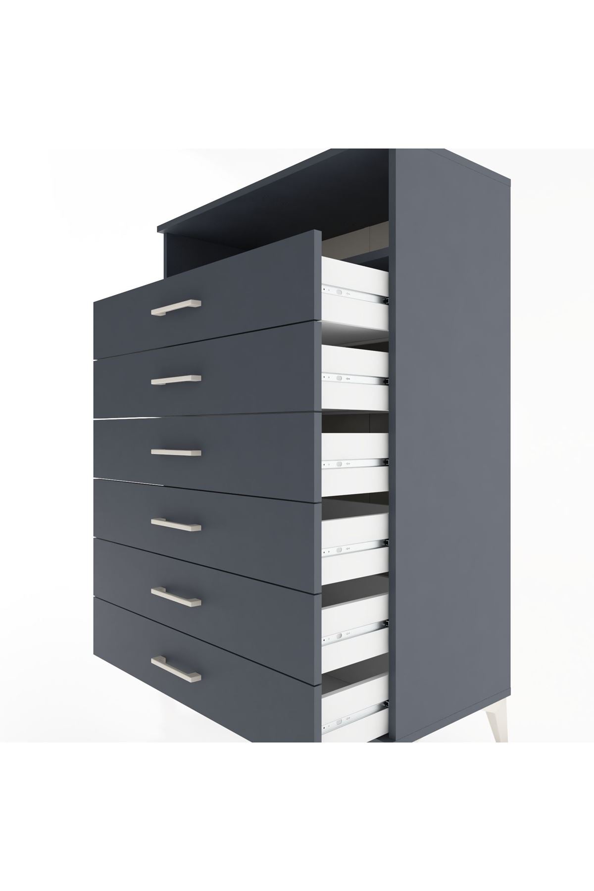 Hyperion Dolap Tek Raflı 6 Çekmeceli 88x44x134 - S51M134V5B