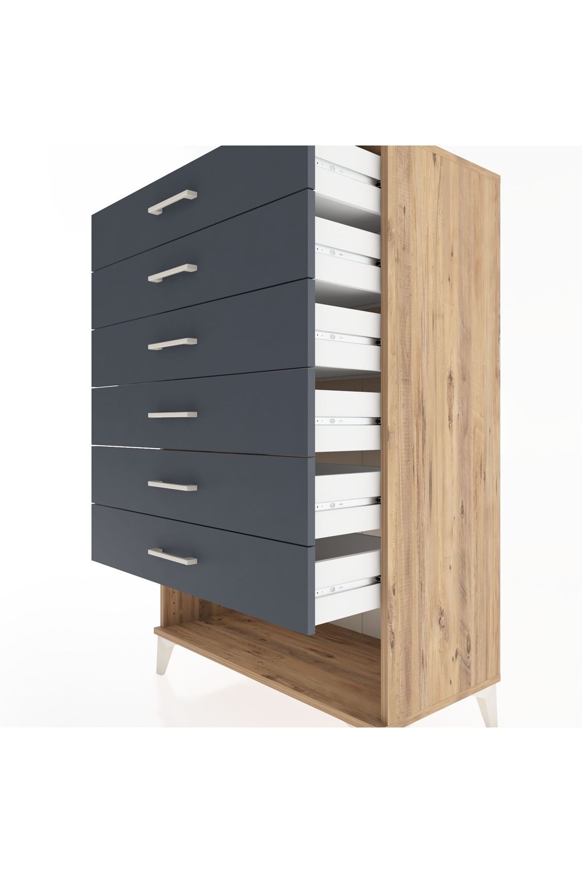 Hyperion Dolap 6 Çekmeceli 88x44x134 Çam-Antrasit