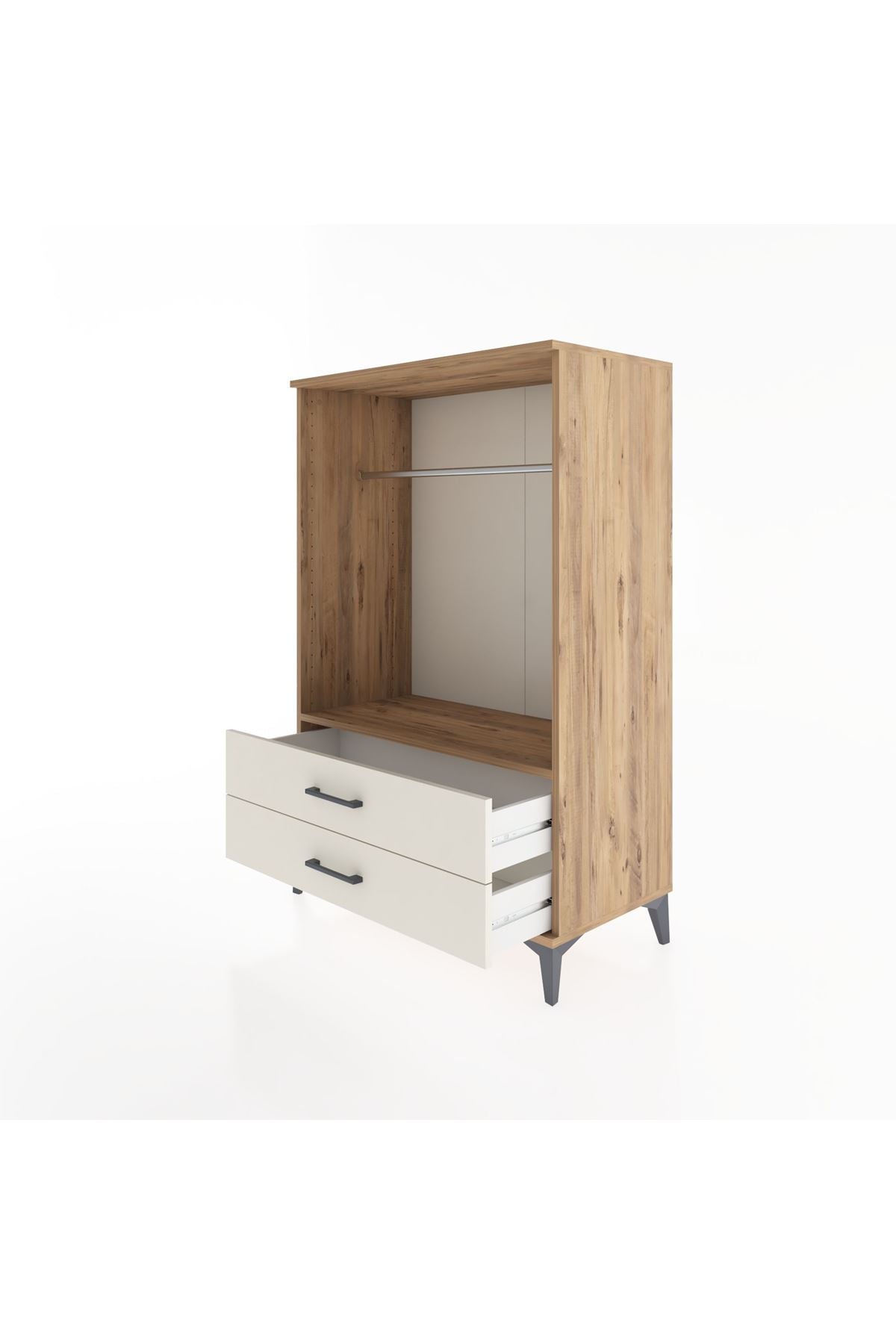 Hyperion Dolap Tek Raflı 2 Çekmeceli Tek Askılı 88x44x134 Çam-Aytaşı