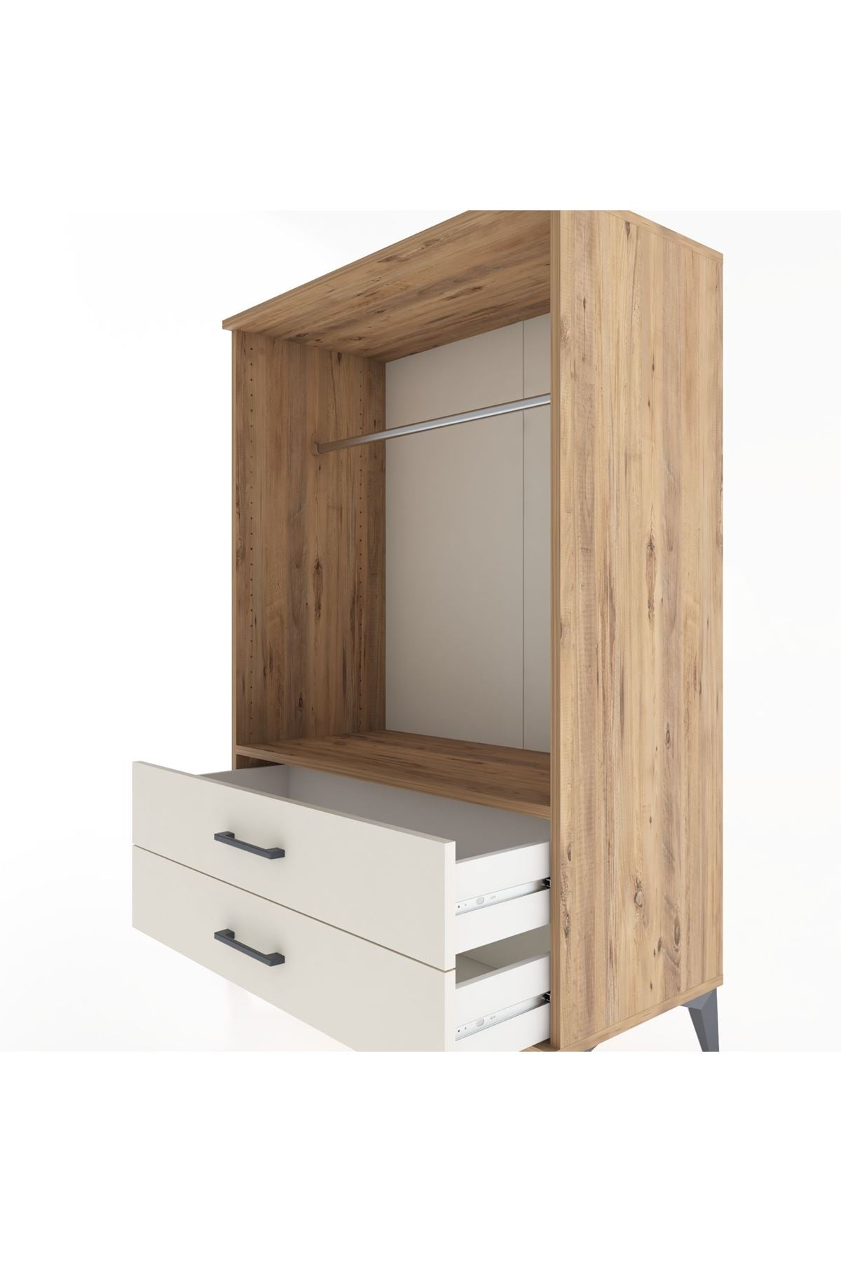 Hyperion Dolap Tek Raflı 2 Çekmeceli Tek Askılı 88x44x134 Çam-Aytaşı