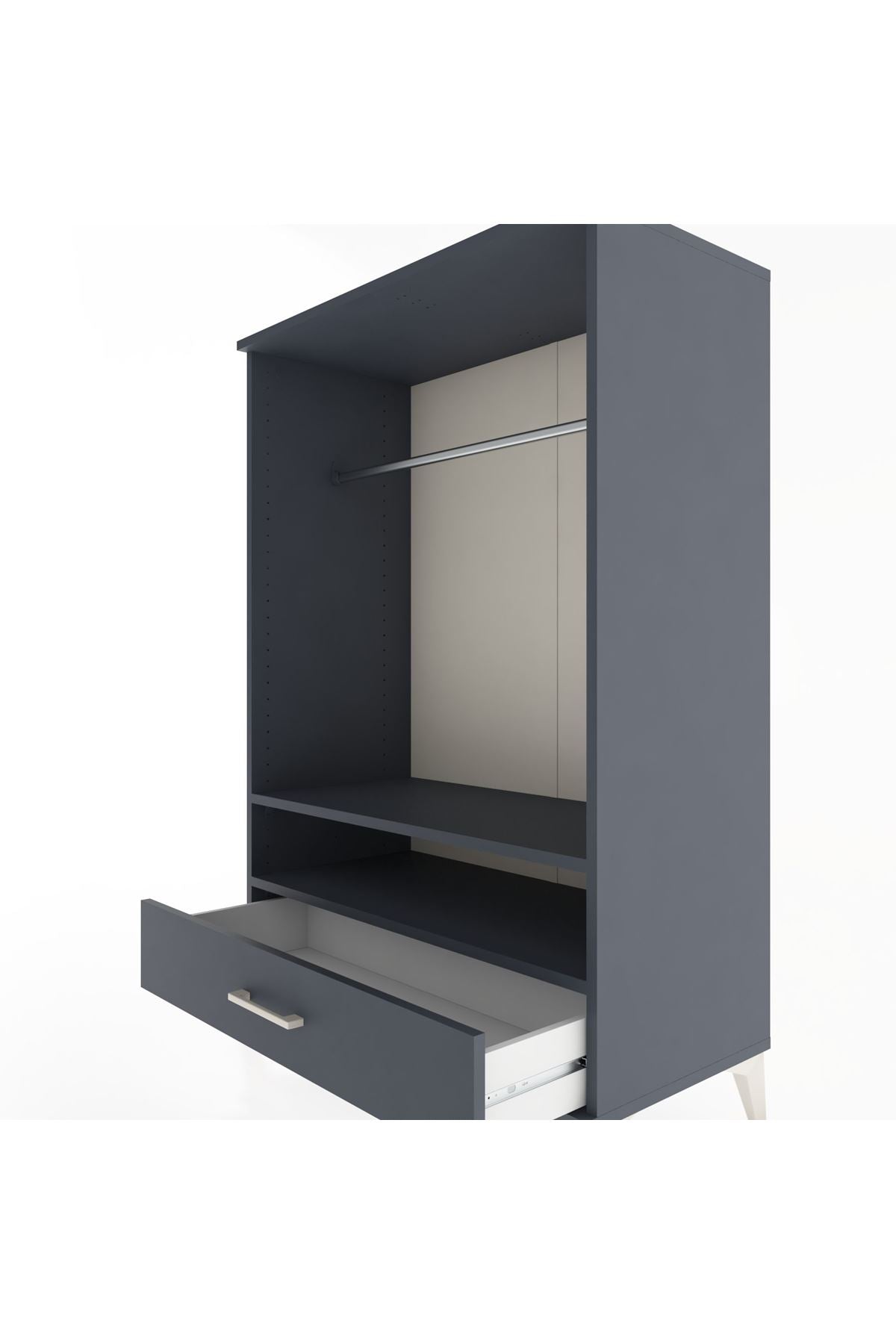 Hyperion Dolap 2 Raflı Tek Çekmeceli Tek Askılı 88x44x134 Antrasit-Antrasit