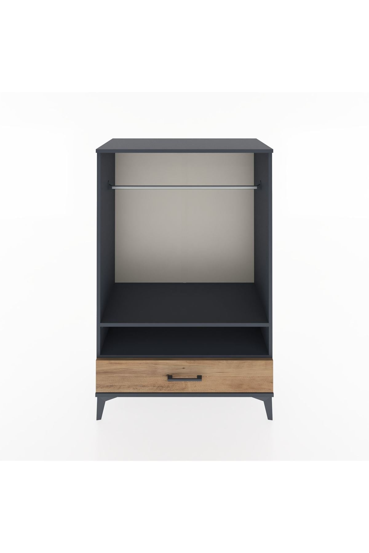 Hyperion Dolap 2 Raflı Tek Çekmeceli Tek Askılı 88x44x134 Antrasit-Çam