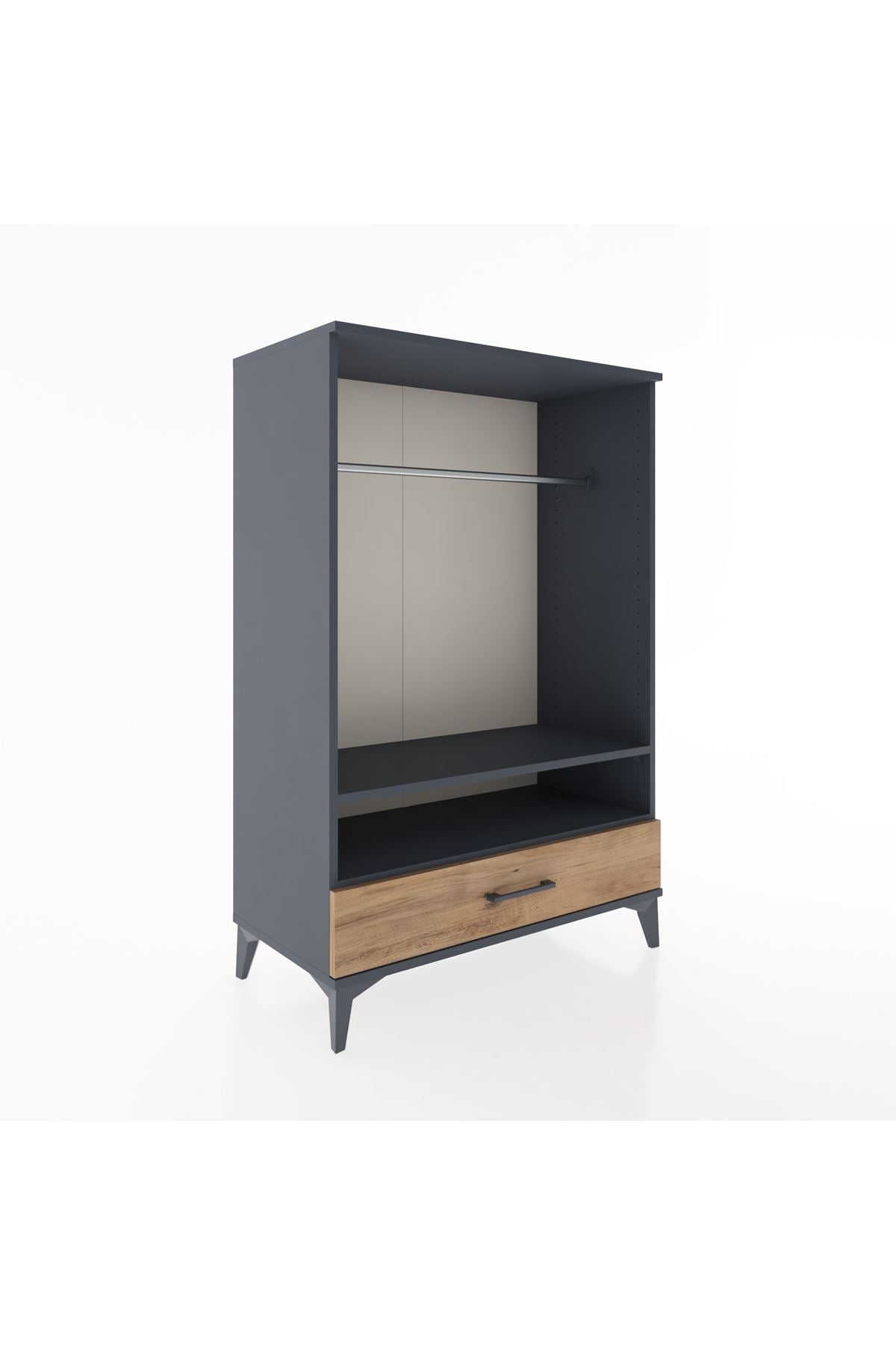 Hyperion Dolap 2 Raflı Tek Çekmeceli Tek Askılı 88x44x134 Antrasit-Çam