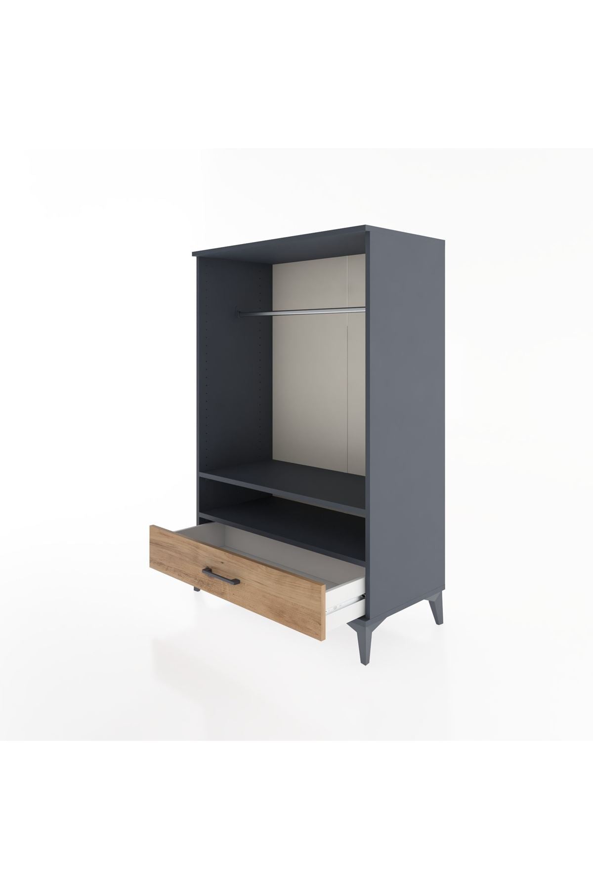 Hyperion Dolap 2 Raflı Tek Çekmeceli Tek Askılı 88x44x134 Antrasit-Çam