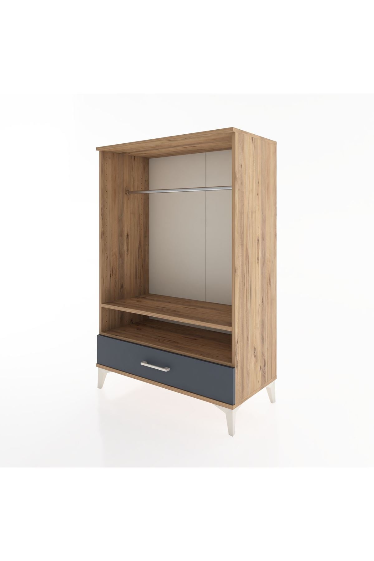 Hyperion Dolap 2 Raflı Tek Çekmeceli Tek Askılı 88x44x134 Çam-Antrasit