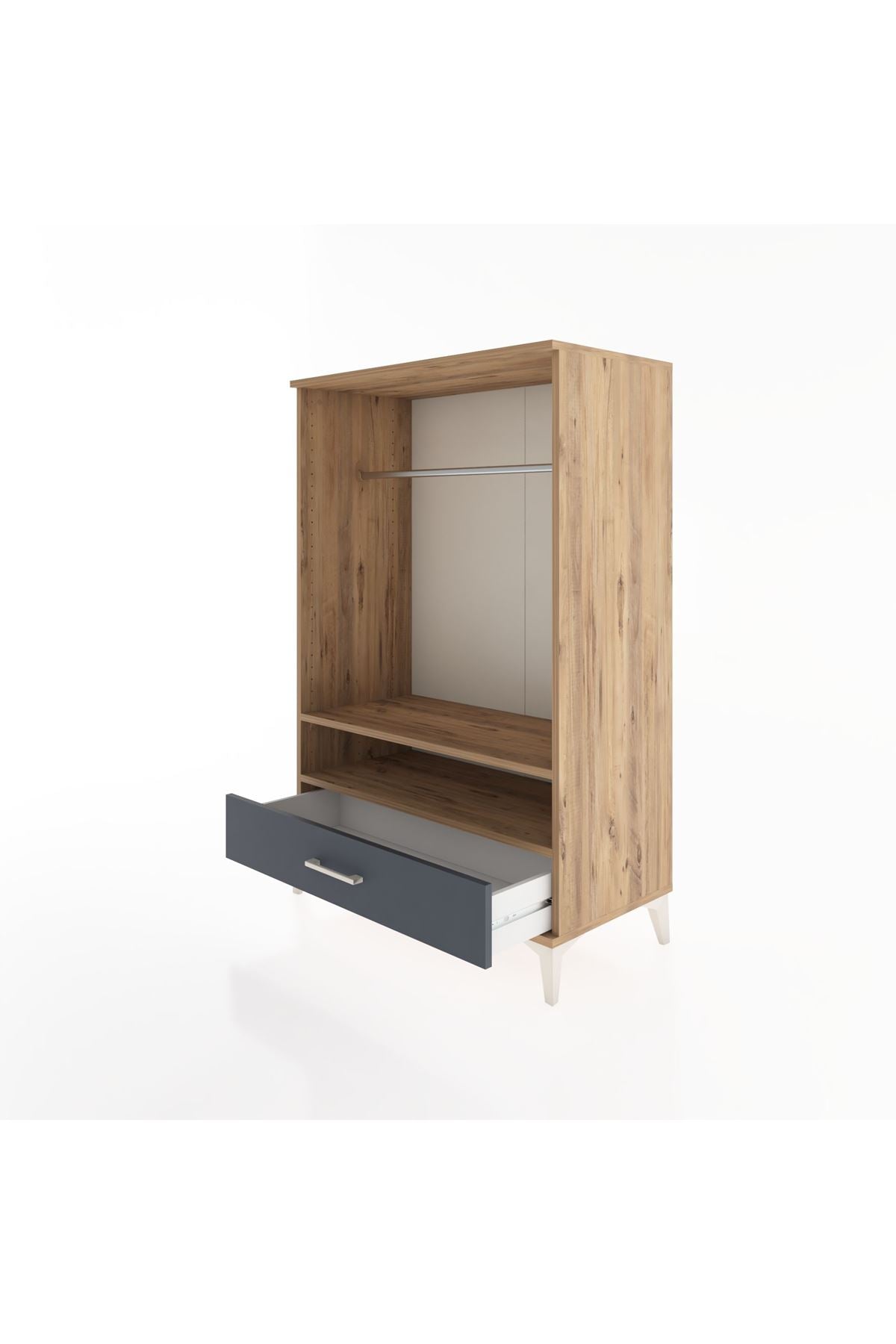 Hyperion Dolap 2 Raflı Tek Çekmeceli Tek Askılı 88x44x134 Çam-Antrasit