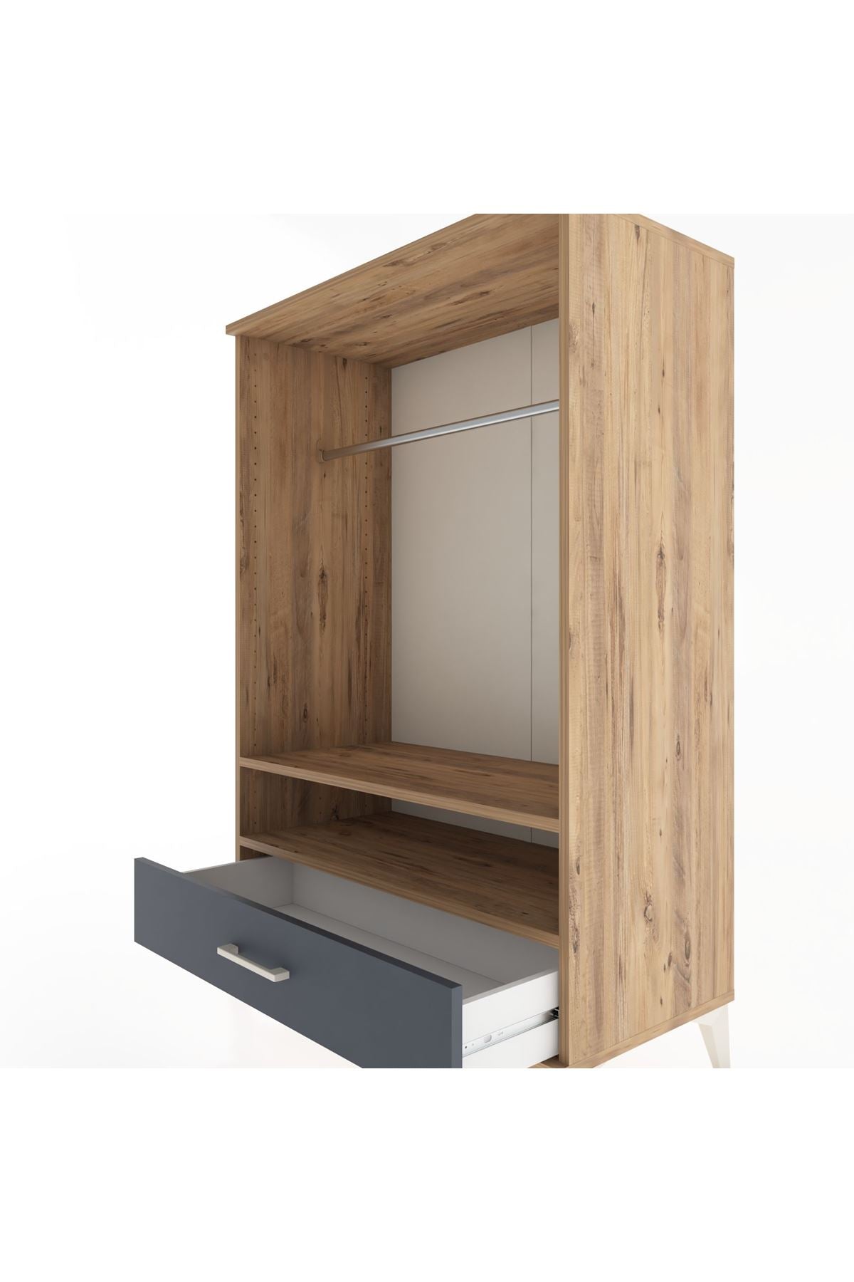 Hyperion Dolap 2 Raflı Tek Çekmeceli Tek Askılı 88x44x134 Çam-Antrasit