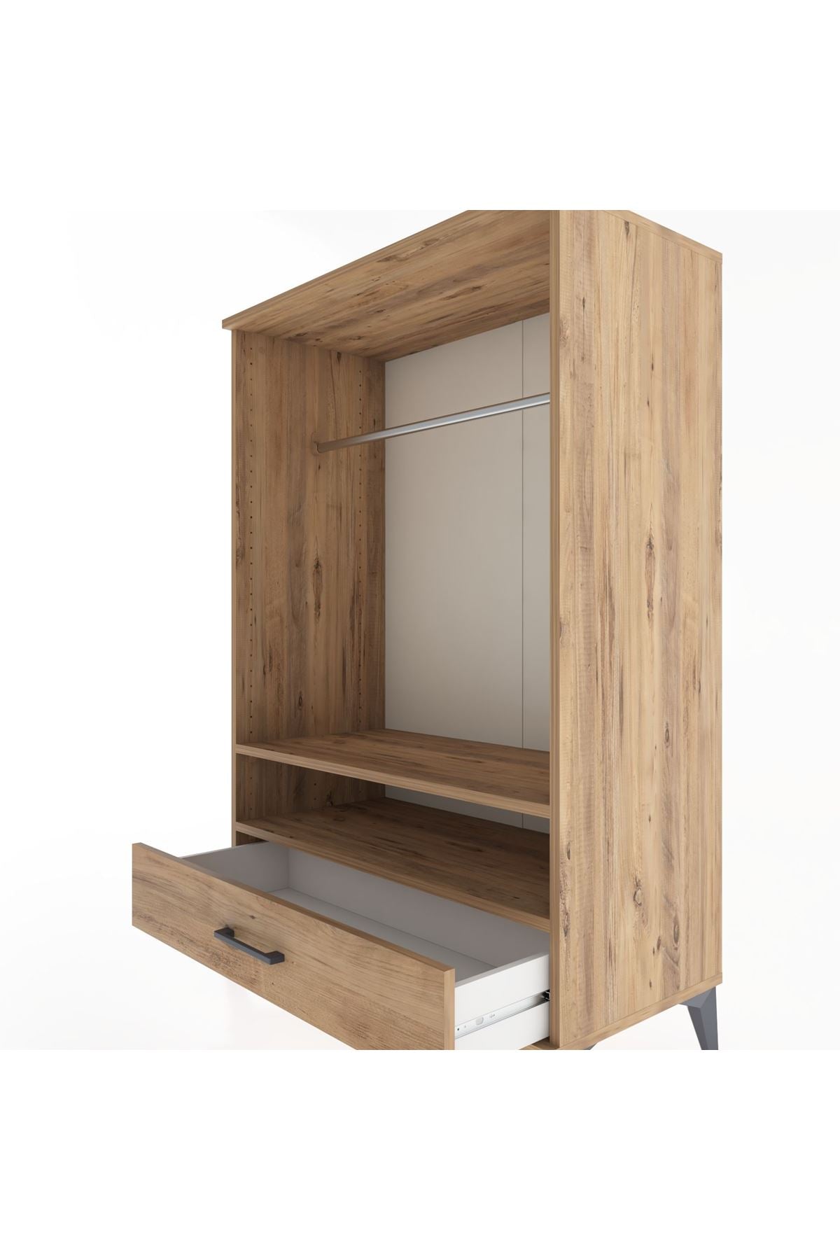 Hyperion Dolap 2 Raflı Tek Çekmeceli Tek Askılı 88x44x134 Çam-Çam