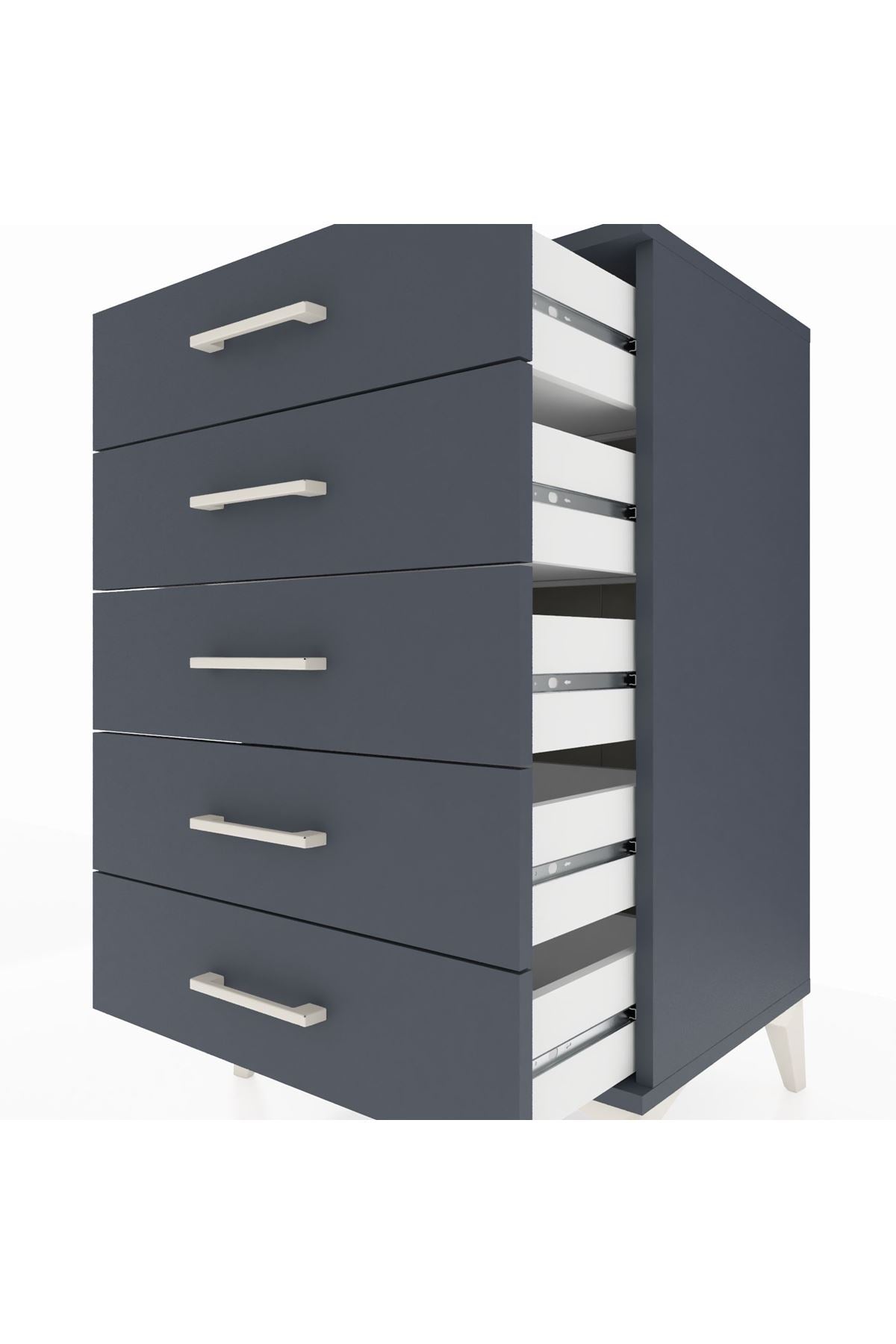 Hyperion Komodin 5 Çekmeceli 60x44x96 Antrasit-Antrasit