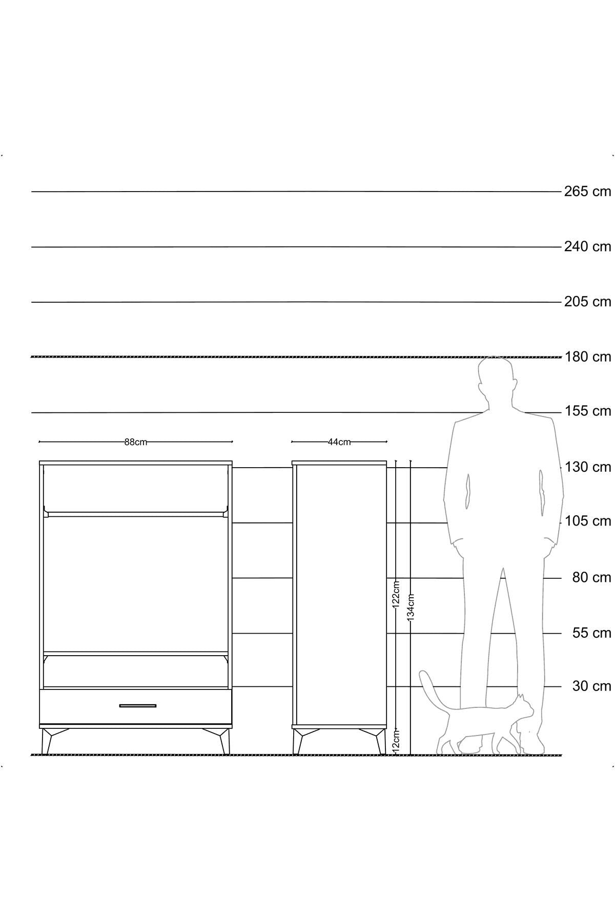Hyperion Dolap 2 Raflı Tek Çekmeceli Tek Askılı 88x44x134 Aytaşı-Çam