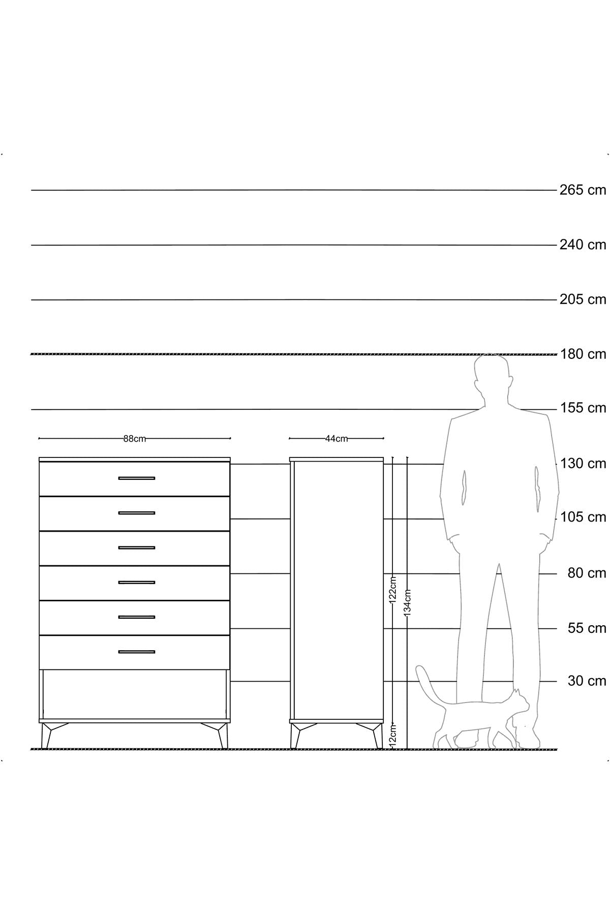 Hyperion Dolap 6 Çekmeceli 88x44x134 Antrasit-Çam