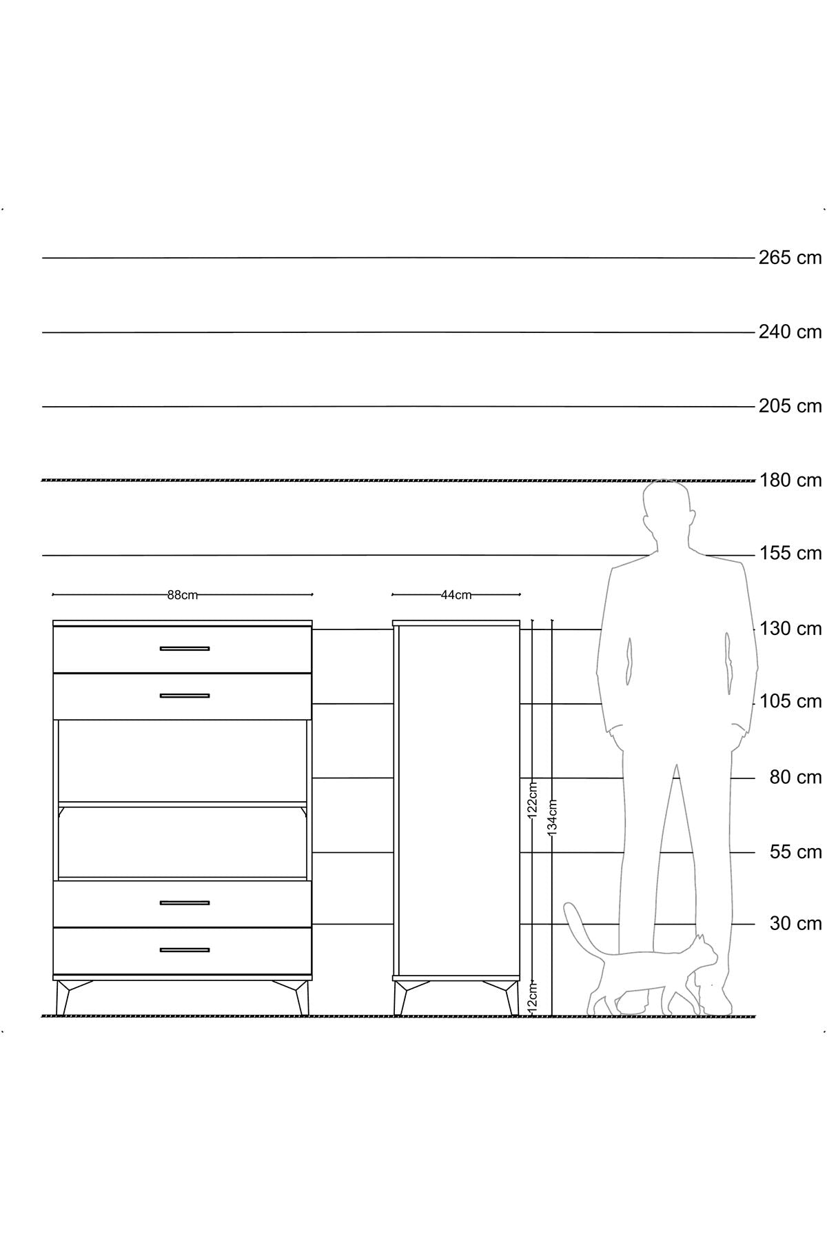 Hyperion Dolap 2 Raflı 4 Çekmeceli 88x44x134 Çam-Antrasit