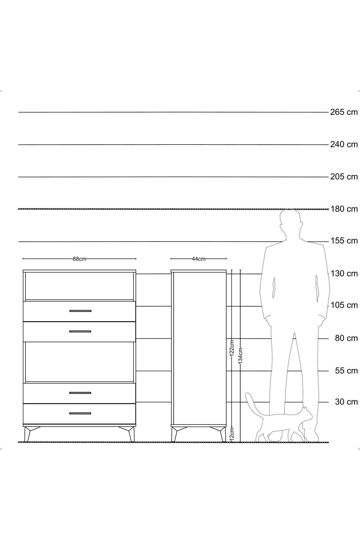 Hyperion Dolap 2 Raflı 4 Çekmeceli 88x44x134 Çam-Aytaşı