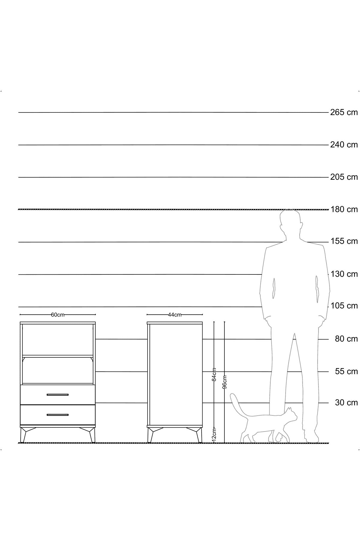 Hyperion Komodin 2 Raflı 2 Çekmeceli 60x44x96 Çam-Antrasit