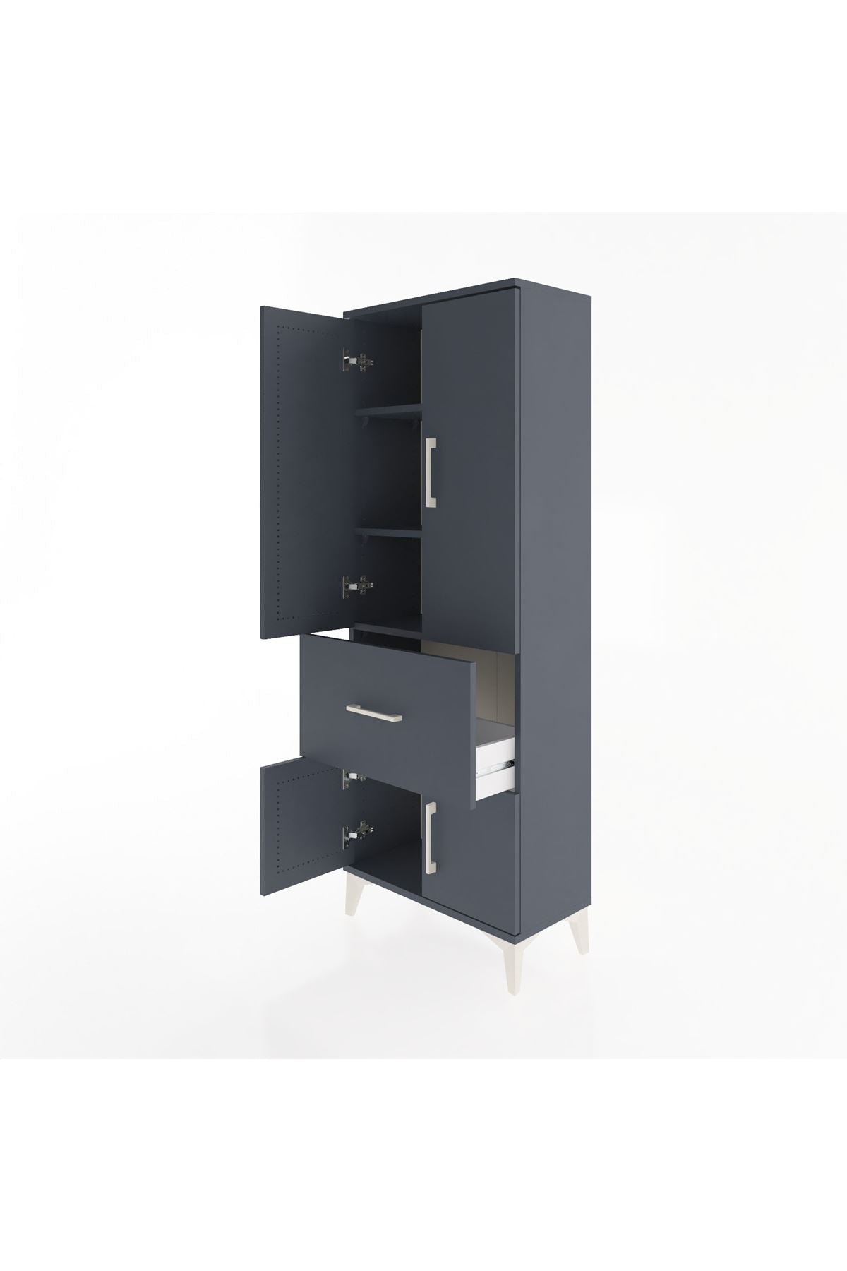 Arges Dolap 3 Raflı Tek Çekmeceli 4 Kapaklı 60x30x163 Antrasit-Antrasit