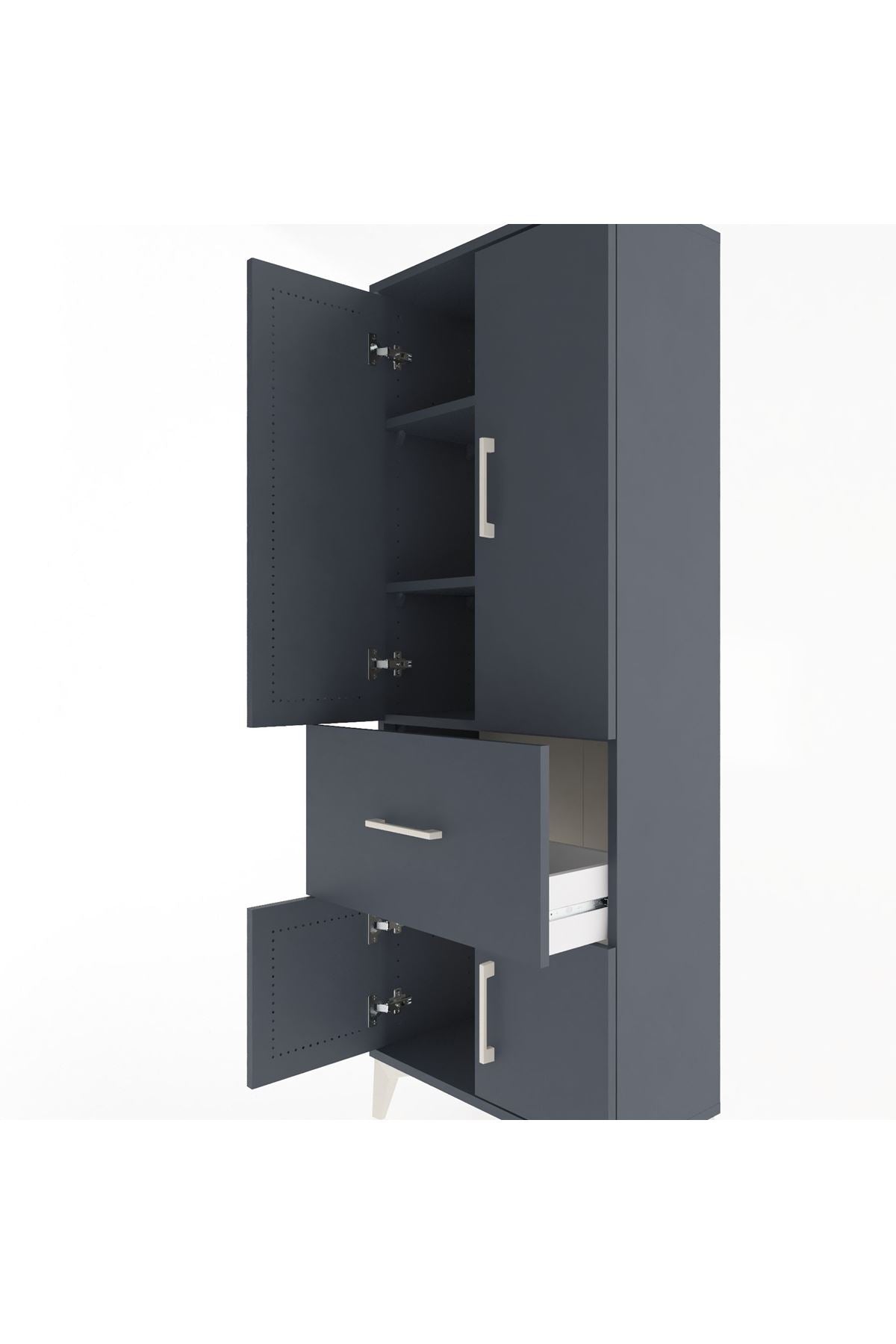 Arges Dolap 3 Raflı Tek Çekmeceli 4 Kapaklı 60x30x163 Antrasit-Antrasit