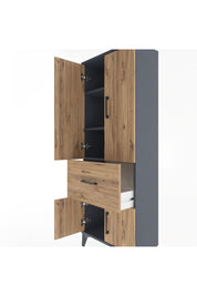Arges Dolap 3 Raflı Tek Çekmeceli 4 Kapaklı 60x30x163 Antrasit-Çam