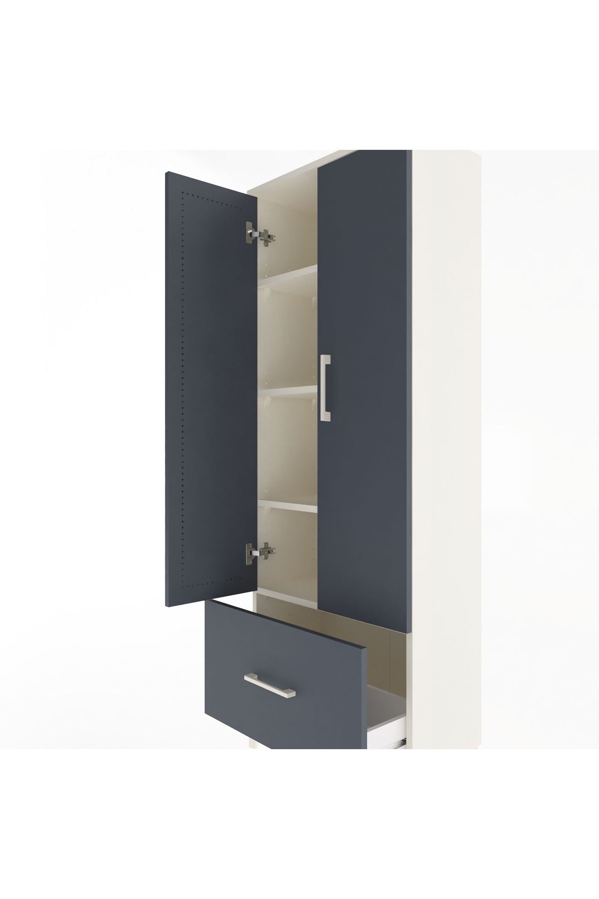 Arges Dolap 4 Raflı Tek Çekmeceli 2 Kapaklı 60x30x163 Aytaşı-Antrasit