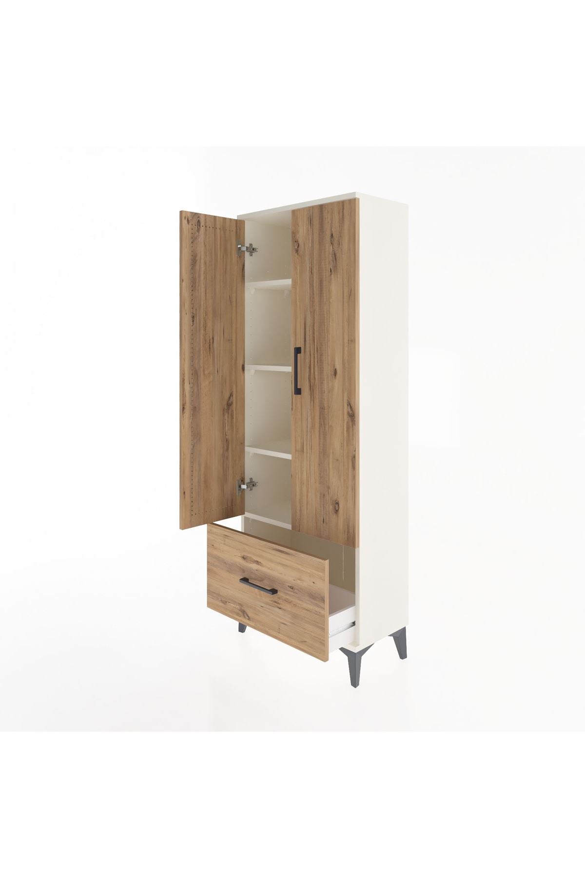 Arges Dolap 4 Raflı Tek Çekmeceli 2 Kapaklı 60x30x163 Aytaşı-Çam